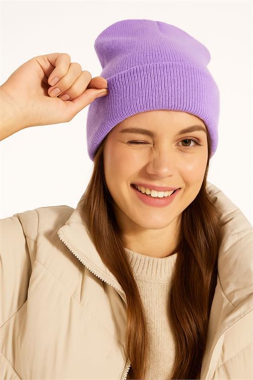 Dipmoda kadın lila basic triko bere DPAKS024