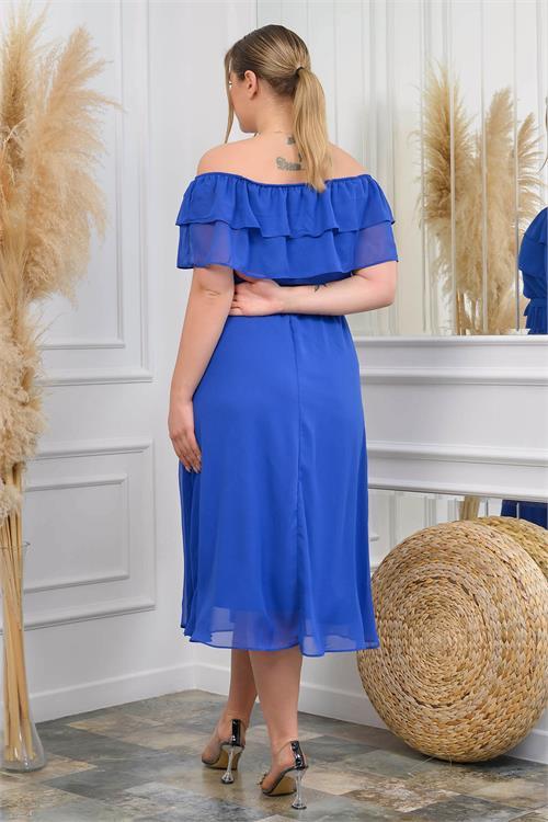 Dipmoda kadın madonna yaka büyük beden şifon elbise NB8061 