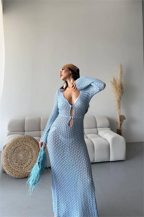Dipmoda kadın mavi maxi boy triko pareo DPMYLK28
