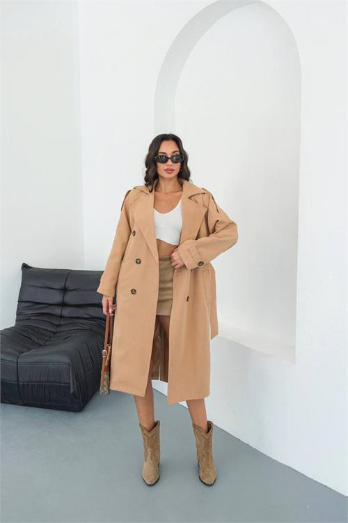 Dipmoda kadın mevsimlik tam boy trençkot DPMYLK33