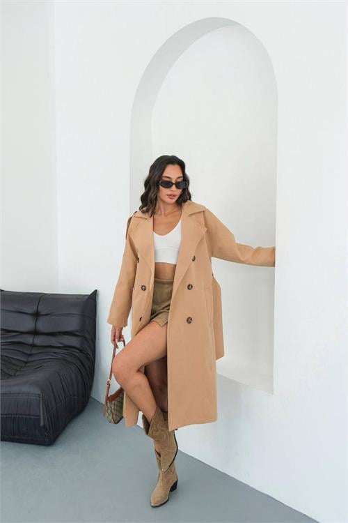 Dipmoda kadın mevsimlik tam boy trençkot DPMYLK33