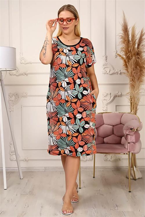 Dipmoda kadın midi boy büyük beden elbise AYSL42 - Çok Renkli 