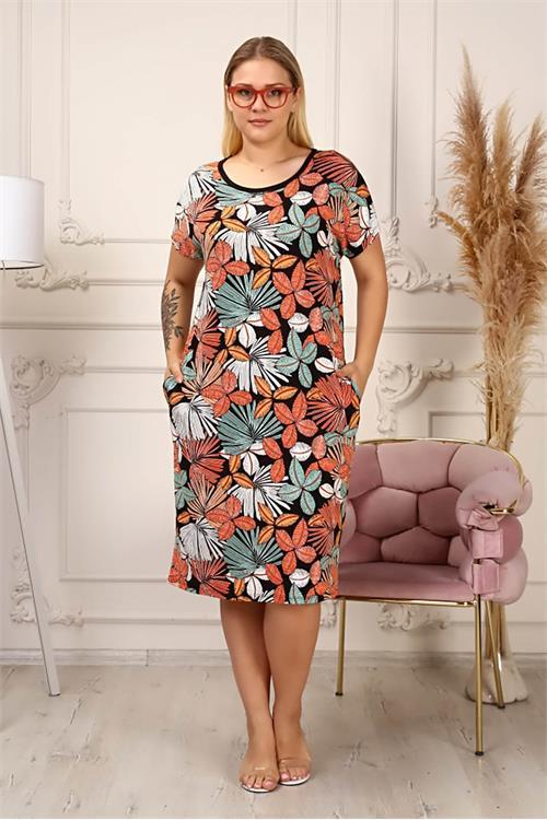 Dipmoda kadın midi boy büyük beden elbise AYSL42 - Çok Renkli 