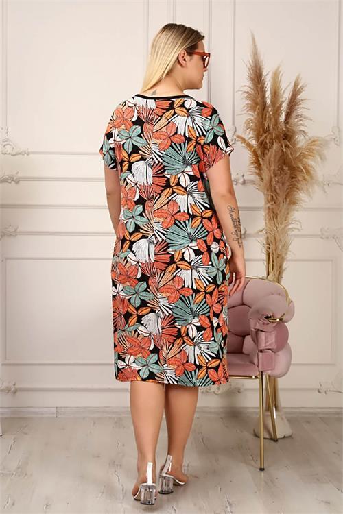 Dipmoda kadın midi boy büyük beden elbise AYSL42 - Çok Renkli 