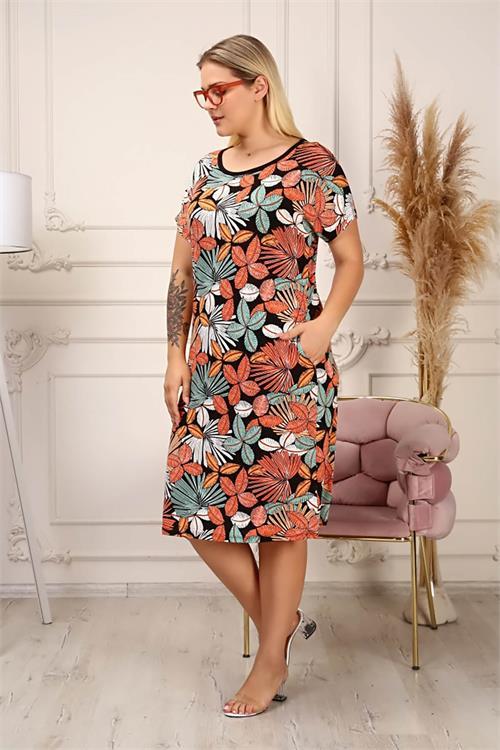 Dipmoda kadın midi boy büyük beden elbise AYSL42 - Çok Renkli 