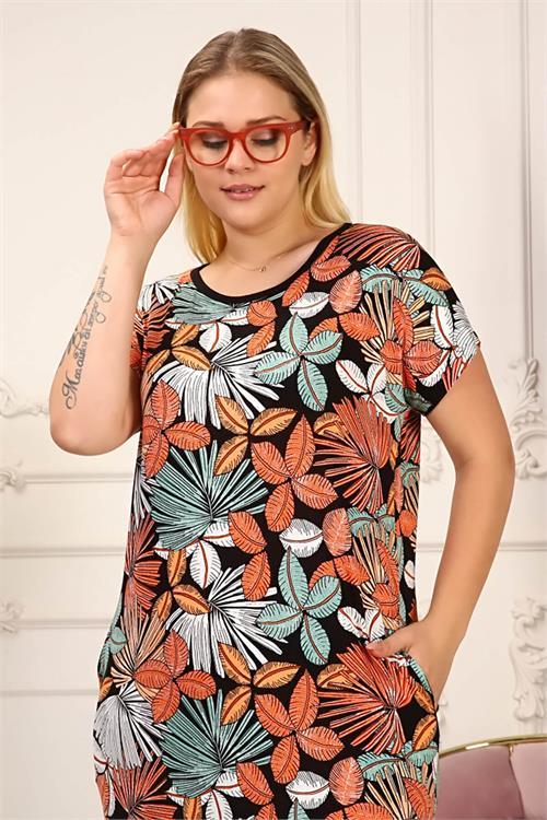 Dipmoda kadın midi boy büyük beden elbise AYSL42 - Çok Renkli 