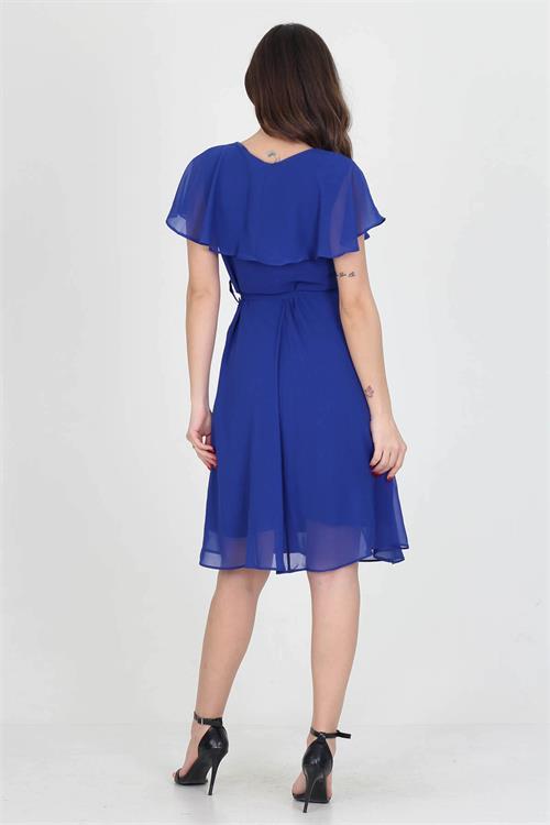 Dipmoda kadın midi boy yeni sezon kruvaze yaka melek kol şifon elbise RY8081 