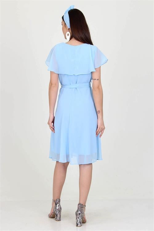 Dipmoda kadın midi boy yeni sezon kruvaze yaka melek kol şifon elbise RY8081 