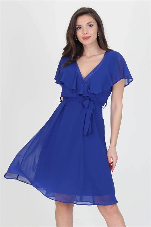 Dipmoda kadın midi boy yeni sezon kruvaze yaka melek kol şifon elbise RY8081 