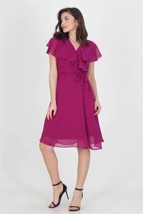 Dipmoda kadın midi boy yeni sezon kruvaze yaka melek kol şifon elbise RY8081 