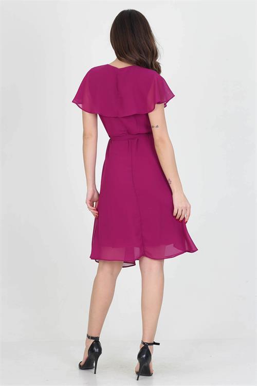 Dipmoda kadın midi boy yeni sezon kruvaze yaka melek kol şifon elbise RY8081 