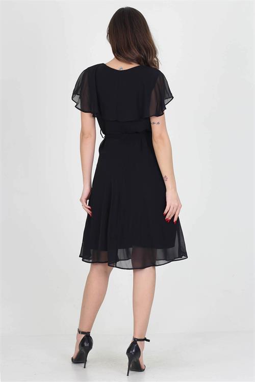 Dipmoda kadın midi boy yeni sezon kruvaze yaka melek kol şifon elbise RY8081 