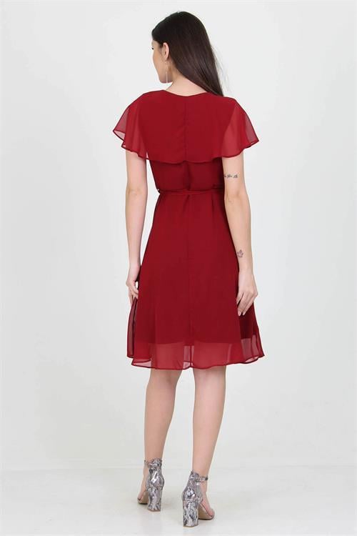 Dipmoda kadın midi boy yeni sezon kruvaze yaka melek kol şifon elbise RY8081 