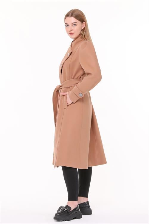 Dipmoda kadın midi oversize yün kaşe kaban DPNBPLTN03 - Camel