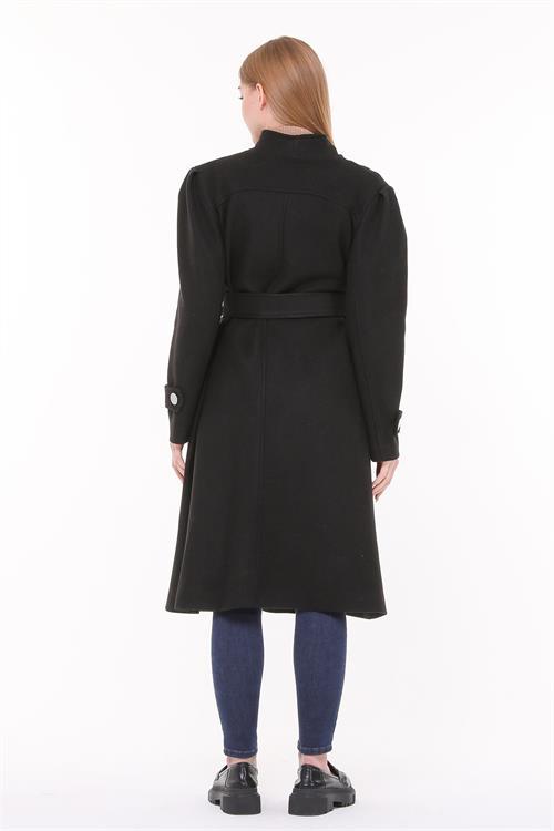 Dipmoda kadın midi oversize yün kaşe kaban NBPLTN03 - Siyah 