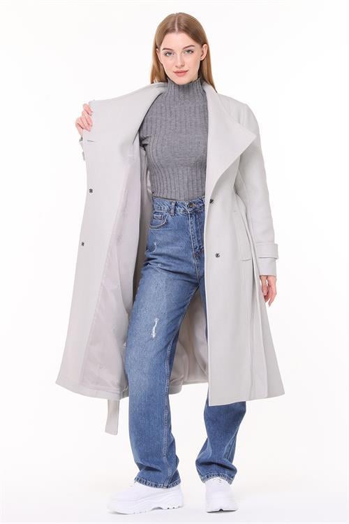 Dipmoda kadın midi oversize yün kaşe kaban NBPLTN03 - Gri 