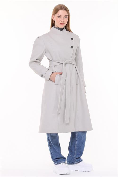 Dipmoda kadın midi oversize yün kaşe kaban NBPLTN03 - Gri 