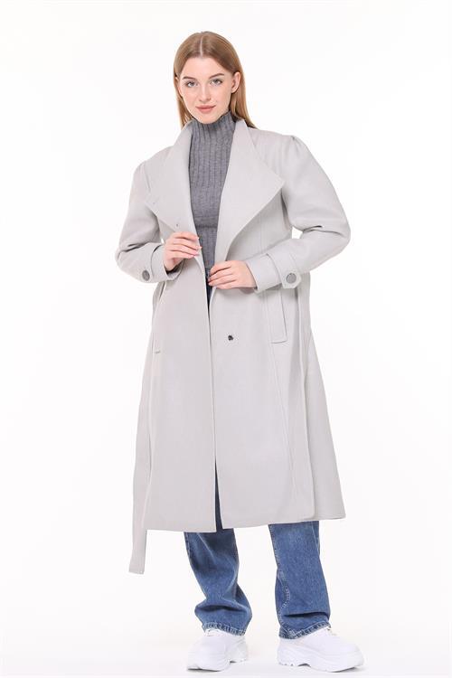 Dipmoda kadın midi oversize yün kaşe kaban NBPLTN03 - Gri 