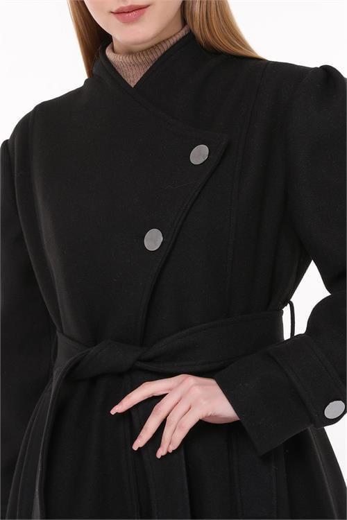 Dipmoda kadın midi oversize yün kaşe kaban NBPLTN03 - Siyah 