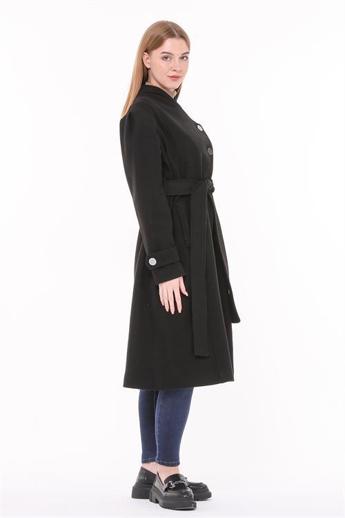 Dipmoda kadın midi oversize yün kaşe kaban NBPLTN03 - Siyah 