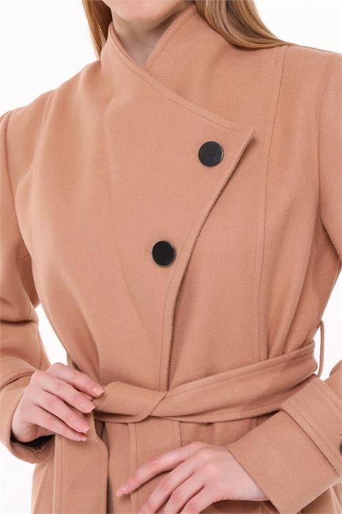 Dipmoda kadın midi oversize yün kaşe kaban DPNBPLTN03 - Camel