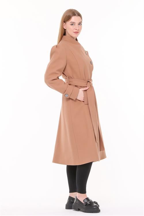 Dipmoda kadın midi oversize yün kaşe kaban DPNBPLTN03 - Camel