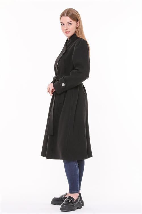 Dipmoda kadın midi oversize yün kaşe kaban NBPLTN03 - Siyah 