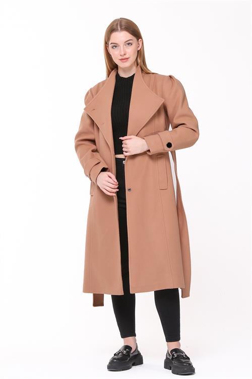 Dipmoda kadın midi oversize yün kaşe kaban DPNBPLTN03 - Camel