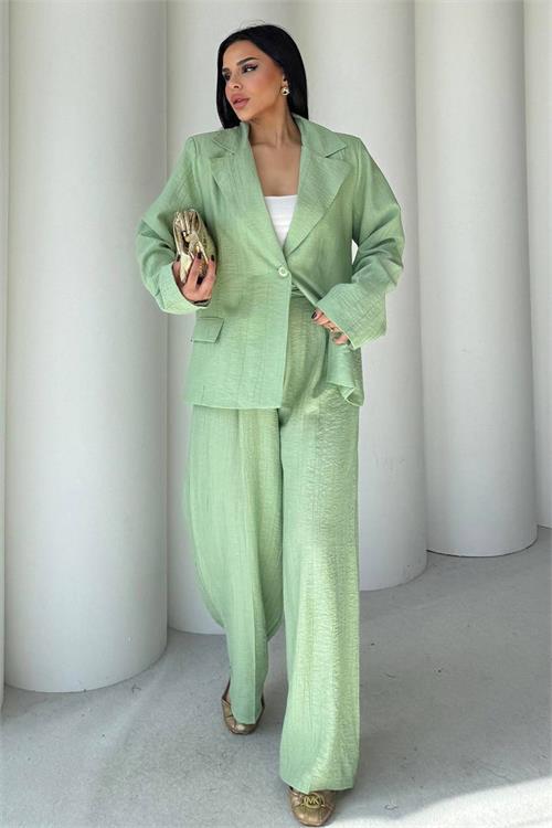 Dipmoda kadın mint yeşili oversize tek düğmeli blazer ceket pantolon takım DPSTR4085
