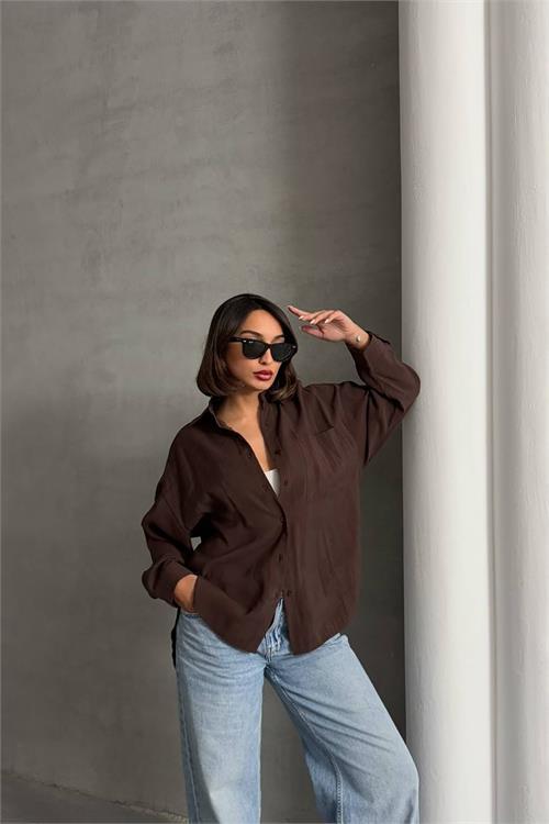 Dipmoda kadın modal kumaş oversize kalıp gömlek DPNBG069