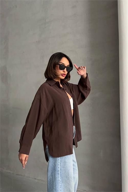 Dipmoda kadın modal kumaş oversize kalıp gömlek DPNBG069