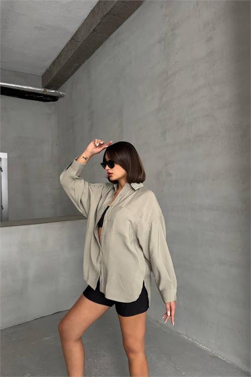 Dipmoda kadın modal kumaş oversize kalıp gömlek DPNBG069