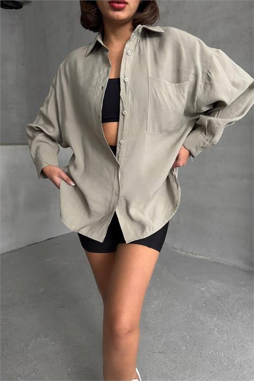 Dipmoda kadın modal kumaş oversize kalıp gömlek DPNBG069