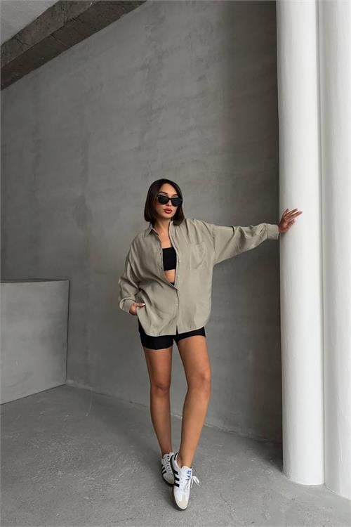 Dipmoda kadın modal kumaş oversize kalıp gömlek DPNBG069
