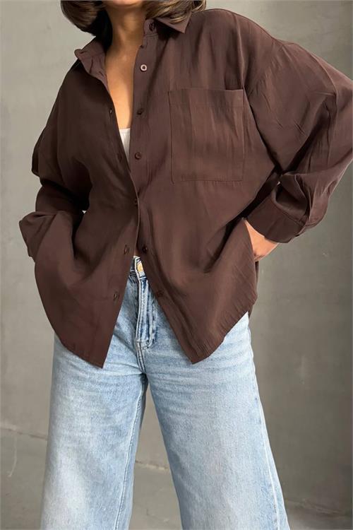 Dipmoda kadın modal kumaş oversize kalıp gömlek DPNBG069