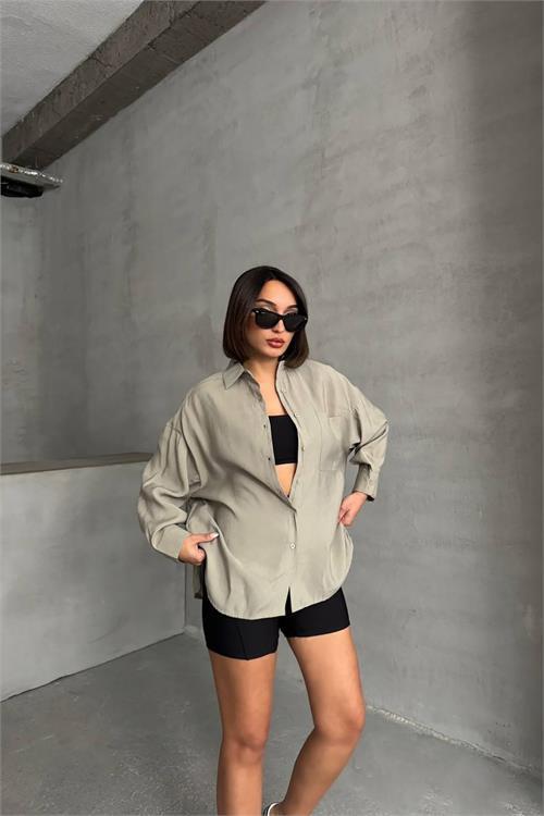 Dipmoda kadın modal kumaş oversize kalıp gömlek DPNBG069