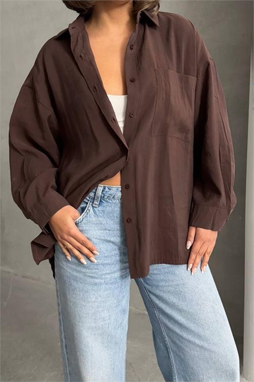 Dipmoda kadın modal kumaş oversize kalıp gömlek DPNBG069