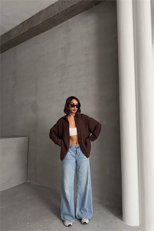 Dipmoda kadın modal kumaş oversize kalıp gömlek DPNBG069