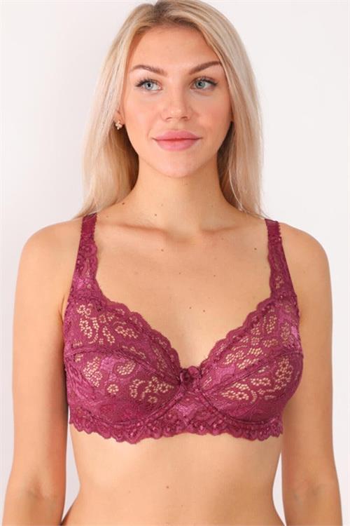 Dipmoda kadın mürdüm dantelli yarım sünger minimiser balenli sütyen BHR600 