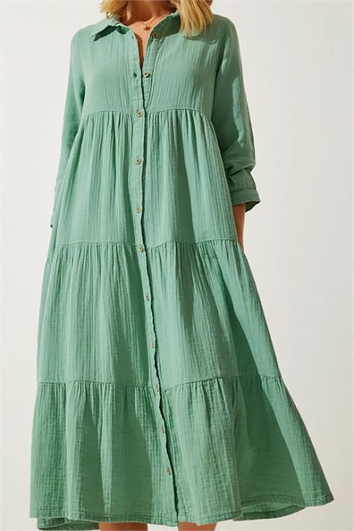 Dipmoda kadın müslin kumaş %100 Pamuk gömlek elbise DP2060