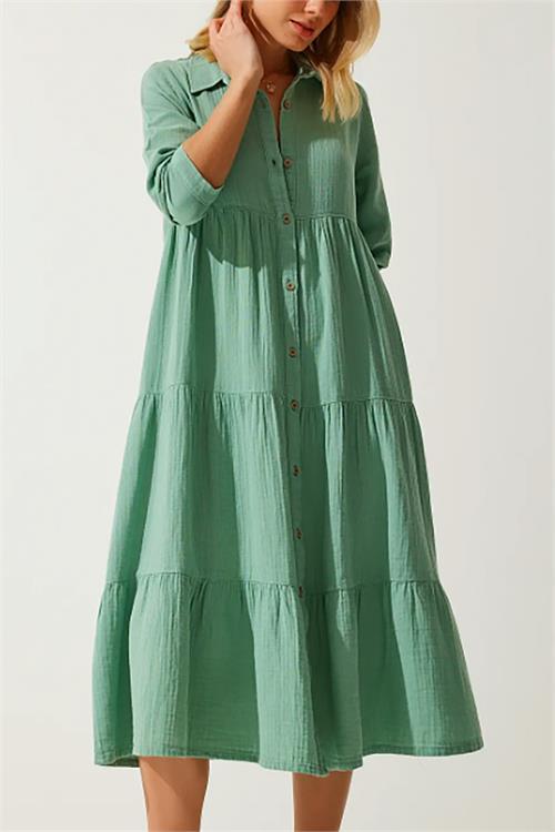 Dipmoda kadın müslin kumaş %100 Pamuk gömlek elbise DP2060