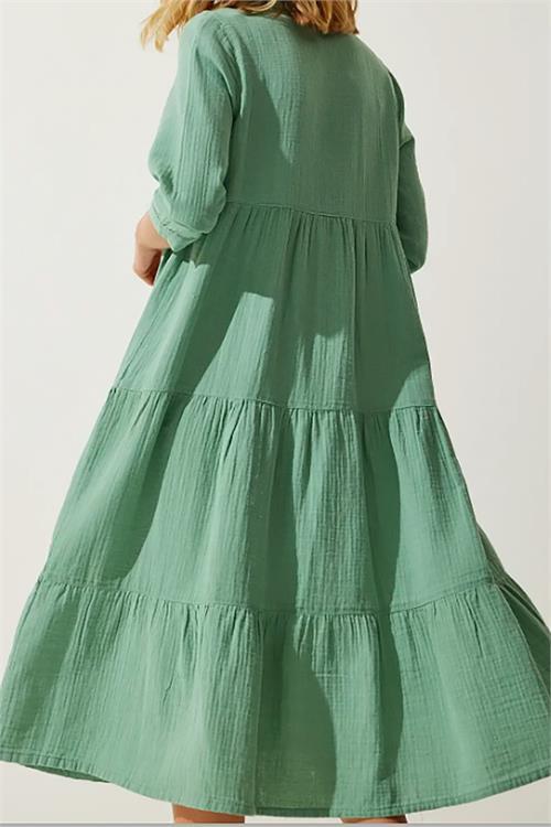 Dipmoda kadın müslin kumaş %100 Pamuk gömlek elbise DP2060