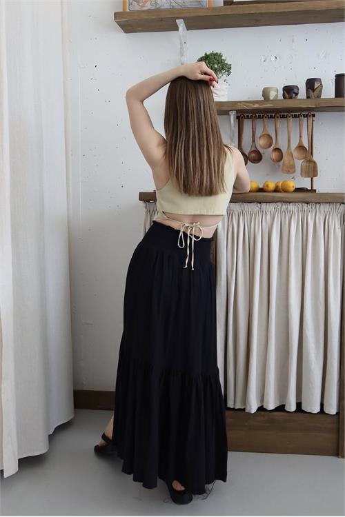 Dipmoda kadın müslin kumaş asimetrik etek DPNP011