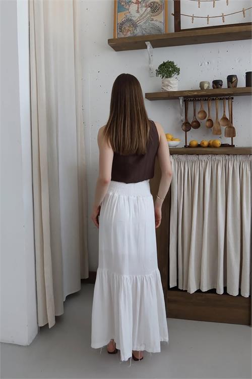 Dipmoda kadın müslin kumaş asimetrik etek DPNP011