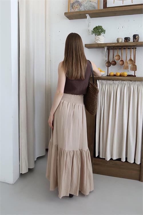 Dipmoda kadın müslin kumaş asimetrik etek DPNP011