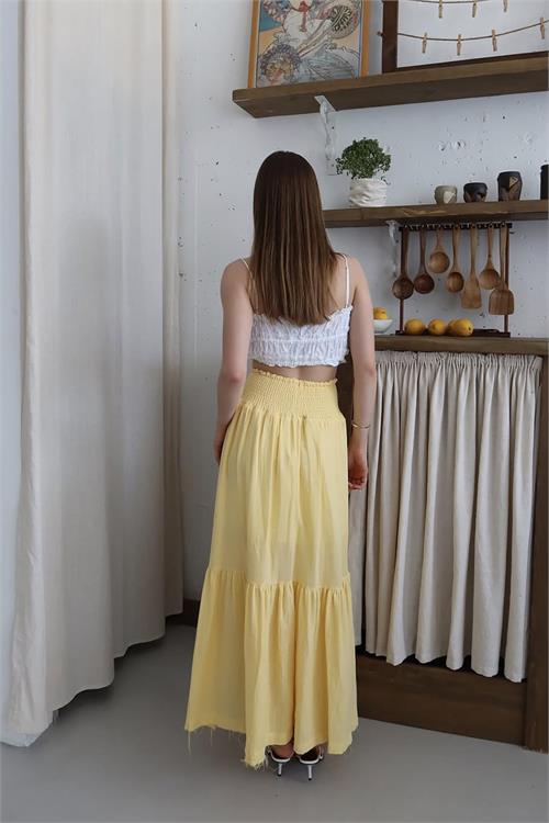 Dipmoda kadın müslin kumaş asimetrik etek DPNP011