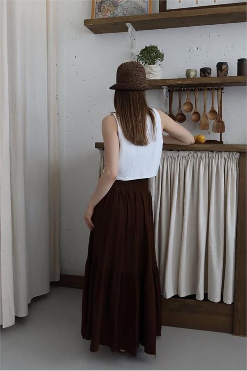 Dipmoda kadın müslin kumaş asimetrik etek DPNP011