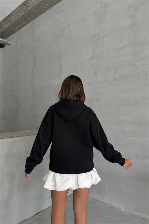 Dipmoda kadın nakış detaylı kapuşonlu kışlık sweat NBG032 