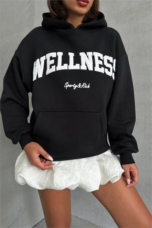 Dipmoda kadın nakış detaylı kapuşonlu kışlık sweat NBG032 
