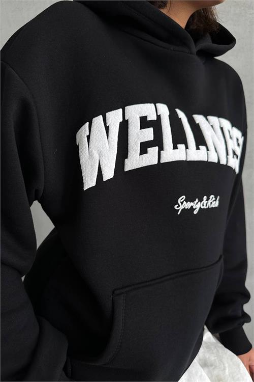 Dipmoda kadın nakış detaylı kapuşonlu kışlık sweat NBG032 